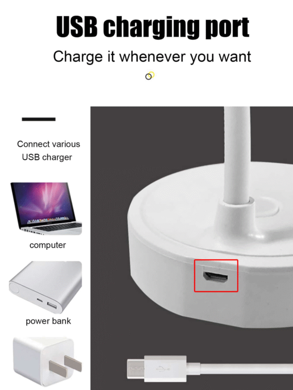 Lampe LED USB rechargeable – 3 niveaux de luminosité, protection oculaire & veilleuse intégrée