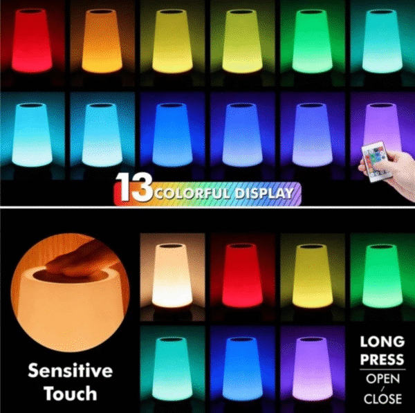 Lampe tactile LED multicolore rechargeable USB – 13 coloris & télécommande