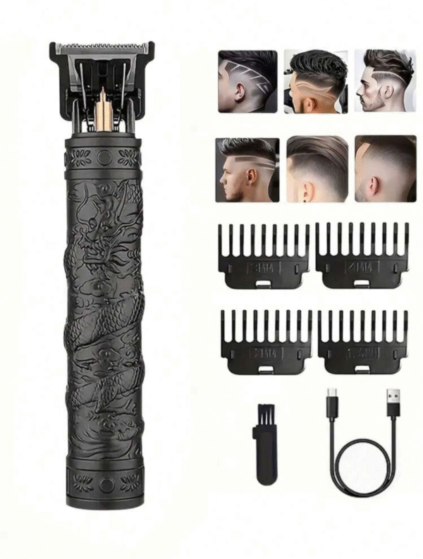 Tondeuse à cheveux rechargeable USB – Corps métallique doré & 4 sabots