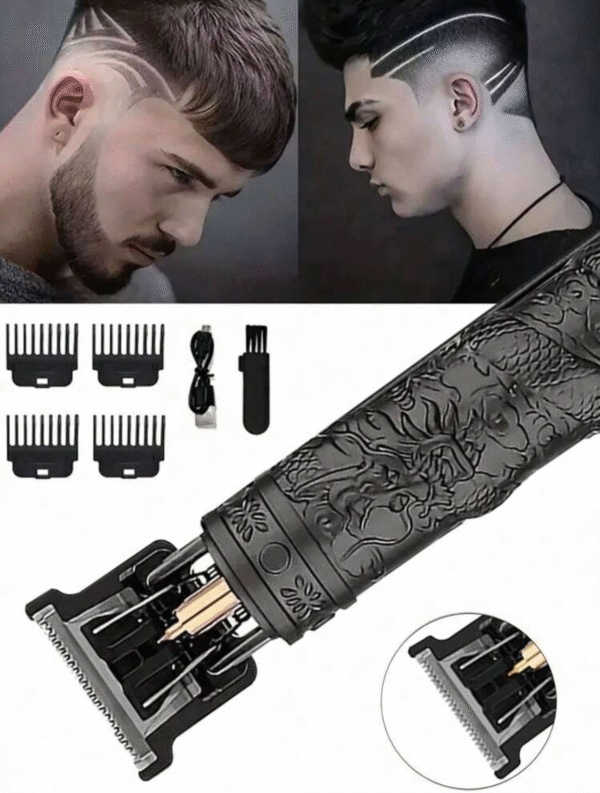 Tondeuse à cheveux rechargeable USB – Corps métallique doré & 4 sabots