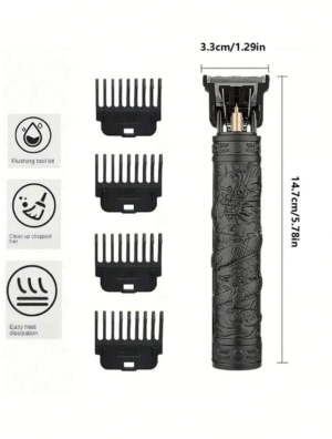Tondeuse à cheveux rechargeable USB – Corps métallique doré & 4 sabots