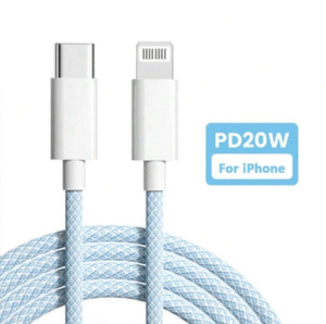 Câble USB-C vers Lightning 20 W tressé nylon – Charge rapide & durable (2 m)