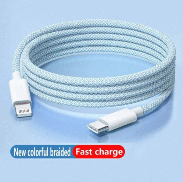 Câble USB-C vers Lightning 20 W tressé nylon – Charge rapide & durable (2 m)
