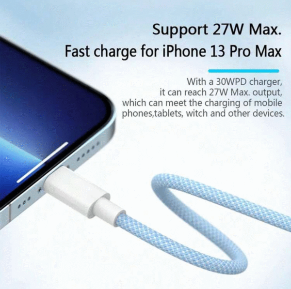 Câble USB-C vers Lightning 20 W tressé nylon – Charge rapide & durable (2 m)