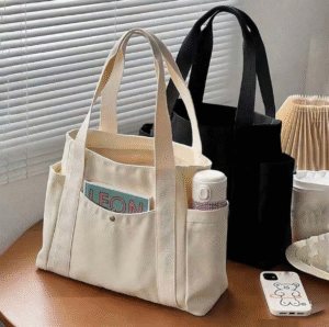 Sac cabas en toile 40 × 35 cm – multi-poches & anses confort