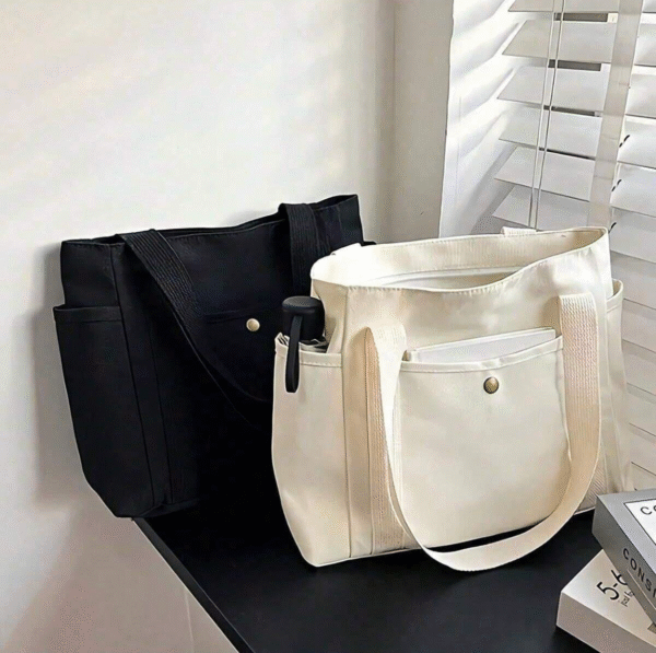Sac cabas en toile 40 × 35 cm – multi-poches & anses confort