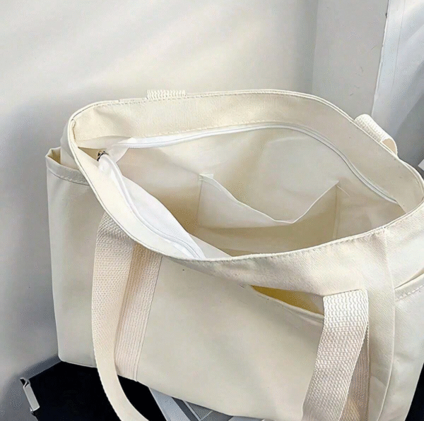 Sac cabas en toile 40 × 35 cm – multi-poches & anses confort