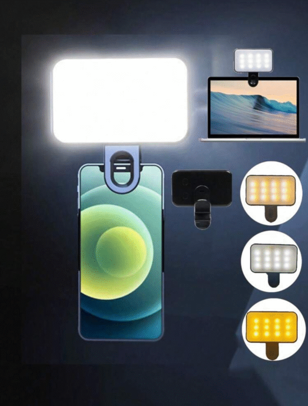 Lampe selfie LED clip 3 températures – rechargeable USB, ultra-portable