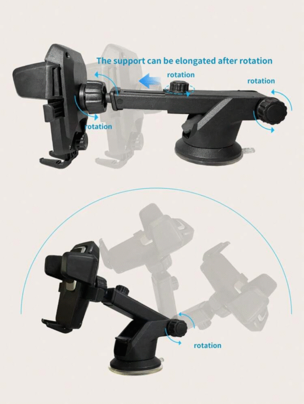 Support téléphone voiture à ventouse – bras articulé & rotation 360°