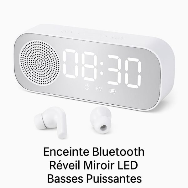 Enceinte Bluetooth multifonction – Réveil miroir LED