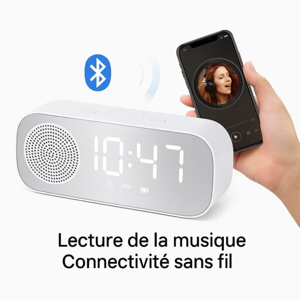 Enceinte Bluetooth multifonction – Réveil miroir LED