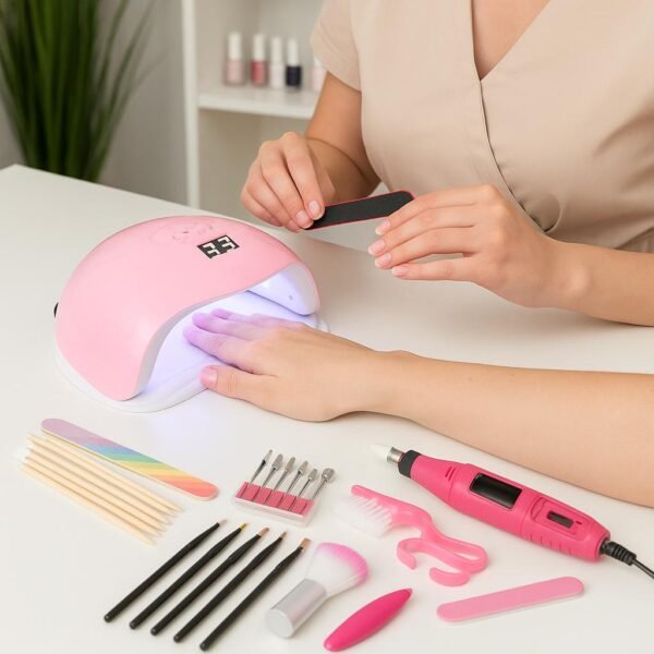 Kit manucure complet professionnel – Lampe UV, ponceuse, limes et accessoires (USB)