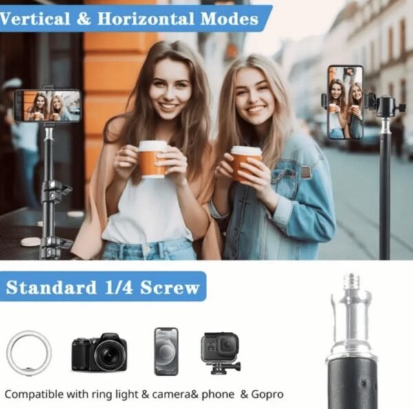 Trépied télescopique 171 cm – Support smartphone & appareil photo avec tête rotative