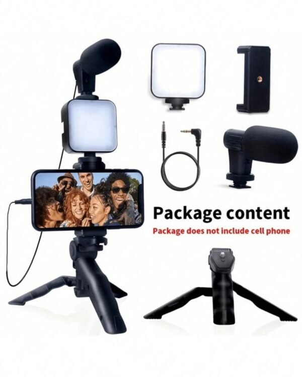 Kit Vlog débutant – Trépied, micro et lumière LED pour téléphone (iPhone & Android)