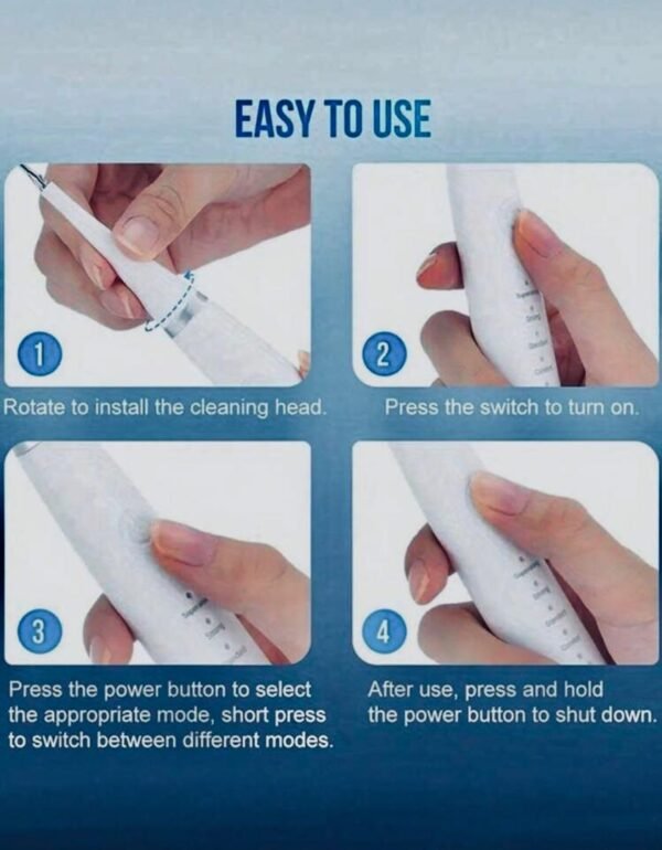 Brosse à dents électrique blanche – Détrartante, détachante, avec 3 têtes interchangeables + câble USB