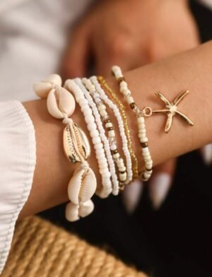 Pack de 6 Bracelets Bohème – Perles et Coquillages dorés – Style Plage & Été