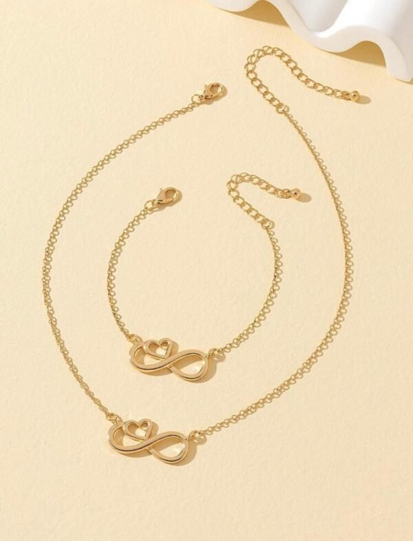 Set Collier + Bracelet Doré – Symbole Infini & Cœur – Cadeau élégant pour femme