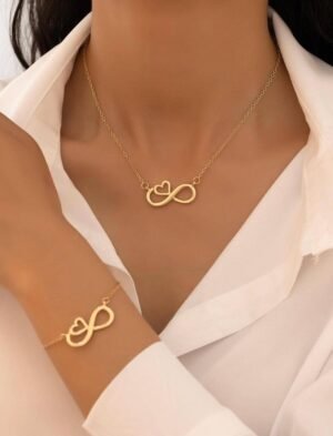 Set Collier + Bracelet Doré – Symbole Infini & Cœur – Cadeau élégant pour femme