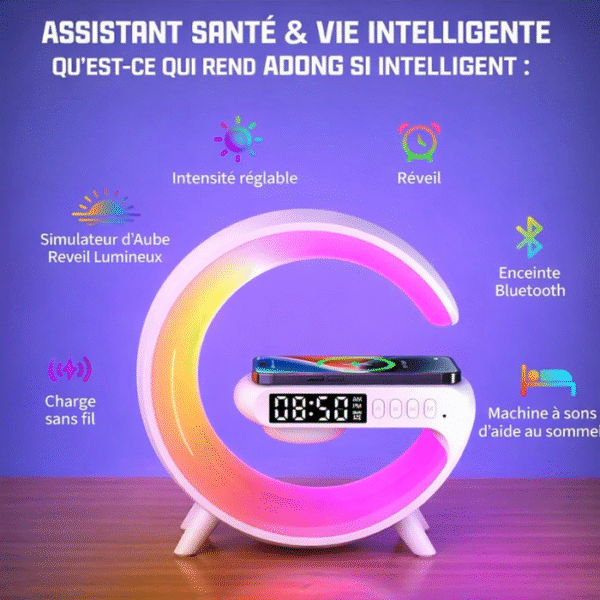 Enceinte Bluetooth G63 4-en-1 : Veilleuse LED, Réveil Digital, Chargeur Sans Fil Rapide 15W & Haut-parleur Stéréo