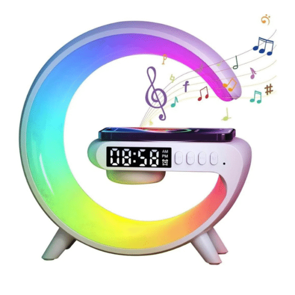 Enceinte Bluetooth G63 4-en-1 : Veilleuse LED, Réveil Digital, Chargeur Sans Fil Rapide 15W & Haut-parleur Stéréo