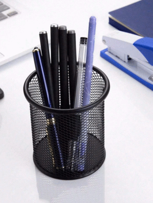 Porte-stylos en maille métallique – cylindre 9×9 cm, design épuré & robuste