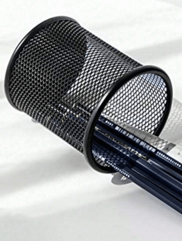 Porte-stylos en maille métallique – cylindre 9×9 cm, design épuré & robuste