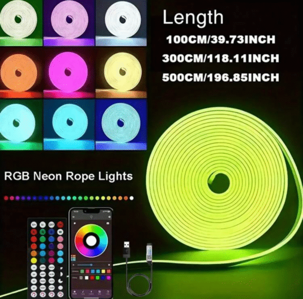 Ruban LED RGB “Neon” USB 5 m – Contrôle appli & télécommande, modes musique
