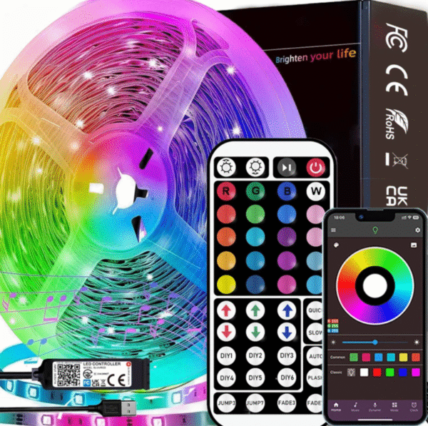 Ruban LED RGB 10 m – Contrôle par appli et télécommande, modes musique