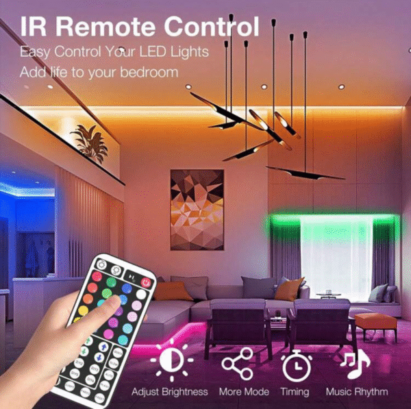 Ruban LED RGB 10 m – Contrôle par appli et télécommande, modes musique