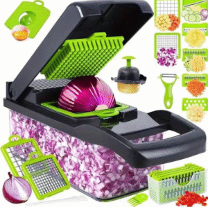 Ensemble Mandoline Multifonction 16 pièces – Hachoir & Trancheur de Légumes avec Conteneur