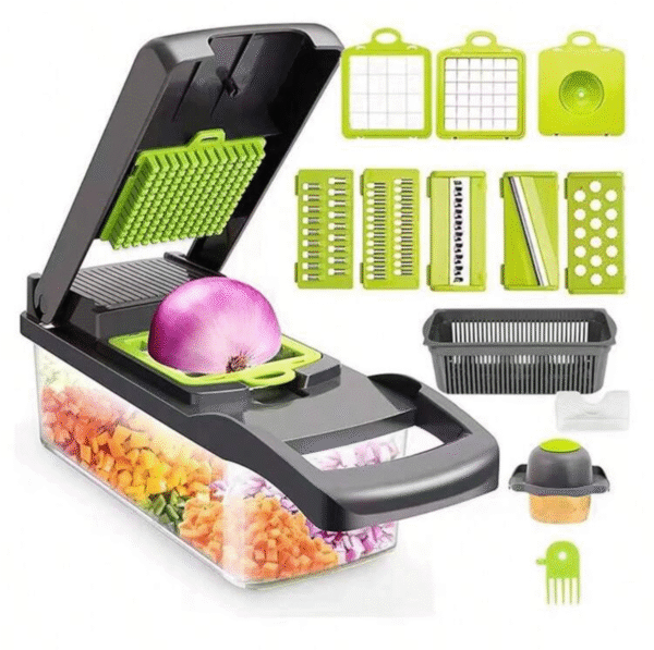 Ensemble Mandoline Multifonction 16 pièces – Hachoir & Trancheur de Légumes avec Conteneur