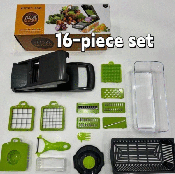 Ensemble Mandoline Multifonction 16 pièces – Hachoir & Trancheur de Légumes avec Conteneur