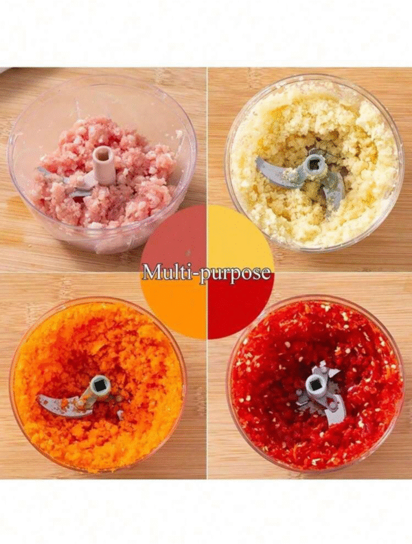 Hachoir à Cordelettes Manuel – Bol 600 ml en Plastique avec Couvercle, 3 Lames en Acier Inoxydable, Deux Couleurs
