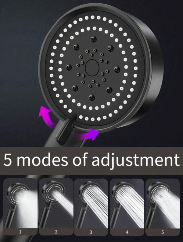 Pompe de Douche Booster Plastique Noir 23,5 cm – 5 Modes de Jet