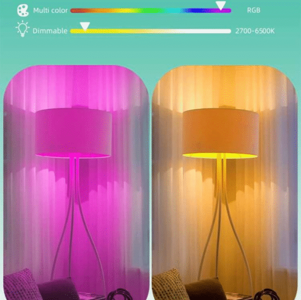 Ampoule LED Intelligente 15 W Tuya A19 E27/E26 – RGB + Blanc Chaud 2700 K, Bluetooth, App & Contrôle Vocal