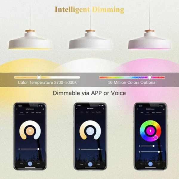 Ampoule LED Intelligente 15 W Tuya A19 E27/E26 – RGB + Blanc Chaud 2700 K, Bluetooth, App & Contrôle Vocal