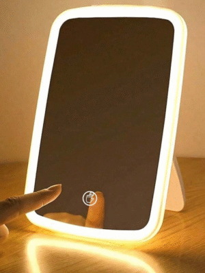 Miroir de Maquillage LED Rechargeable – Vanité avec Éclairage Frontal, 3 Modes de Luminosité, Design Compact (Blanc)