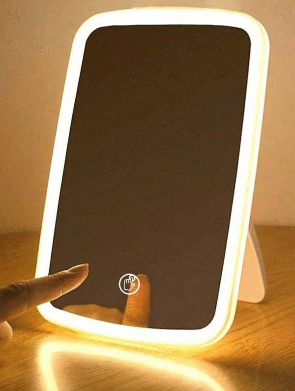 Miroir de Maquillage LED Rechargeable – Vanité avec Éclairage Frontal, 3 Modes de Luminosité, Design Compact (Blanc)