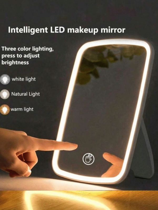 Miroir de Maquillage LED Rechargeable – Vanité avec Éclairage Frontal, 3 Modes de Luminosité, Design Compact (Blanc)
