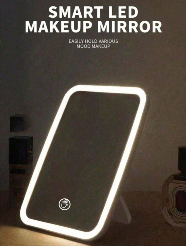 Miroir de Maquillage LED Rechargeable – Vanité avec Éclairage Frontal, 3 Modes de Luminosité, Design Compact (Blanc)
