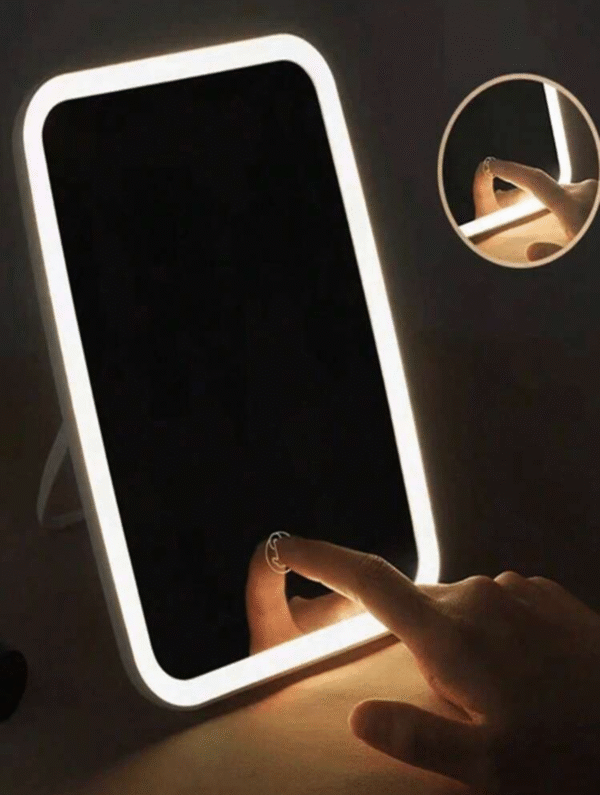 Miroir de Maquillage LED Rechargeable – Vanité avec Éclairage Frontal, 3 Modes de Luminosité, Design Compact (Blanc)