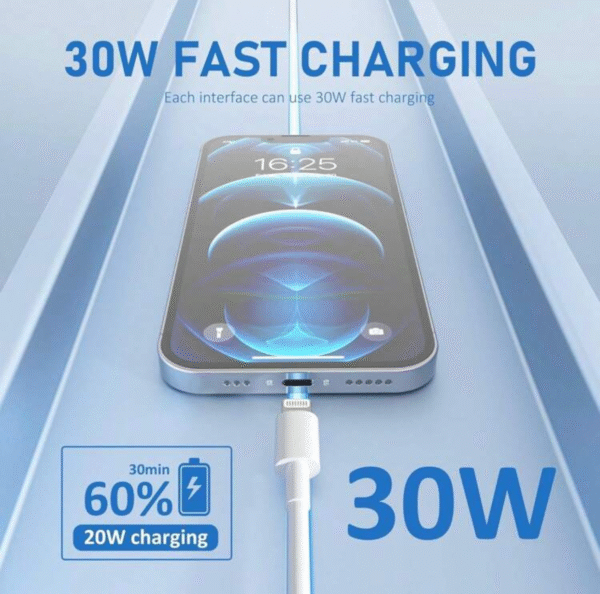 Câble PD 30 W USB-C vers Lightning 3,3 ft (100 cm) – Charge rapide & transfert de données pour iPhone/iPad