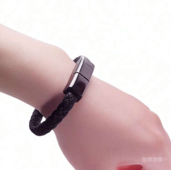 Bracelet Câble de Charge USB (Type C / Lightning / Micro USB) 22 cm – Bracelet en Cuir Tressé