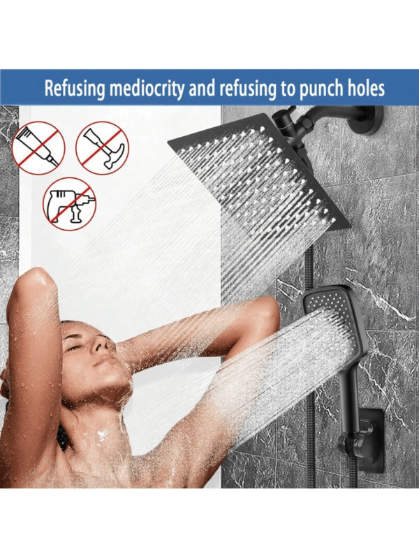 Pack de Douche 2 en 1 – Tête de Pluie 20 cm + Douchette Haute Pression en Acier Inoxydable, Installation Sans Perçage