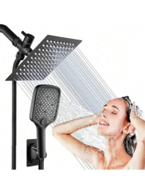 Pack de Douche 2 en 1 – Tête de Pluie 20 cm + Douchette Haute Pression en Acier Inoxydable, Installation Sans Perçage