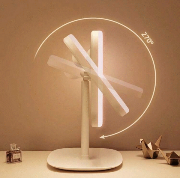 Miroir de Maquillage LED Dimmable 3 Couleurs – Miroir de Bureau Rotatif 270°, Tactile, Rechargeable USB avec Plateau de Rangement