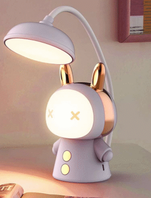 Lampe de Bureau LED en ABS – Design Cartoon “Lapin”, Couleur Pourpre, Lampe de Chevet/Étude