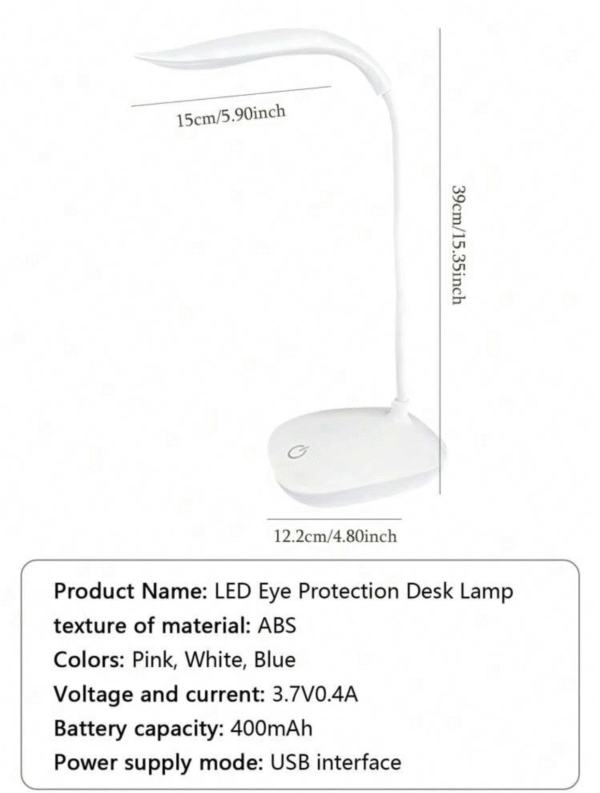 Lampe de Bureau LED Pliable 3 Niveaux – Lumière Blanche, Conception “Eye-Caring” pour Étude/Travail
