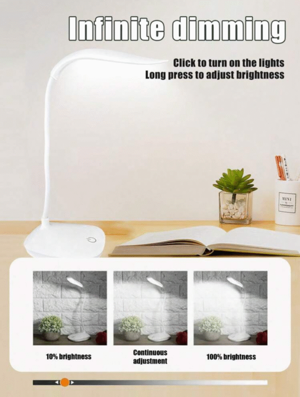 Lampe de Bureau LED Pliable 3 Niveaux – Lumière Blanche, Conception “Eye-Caring” pour Étude/Travail