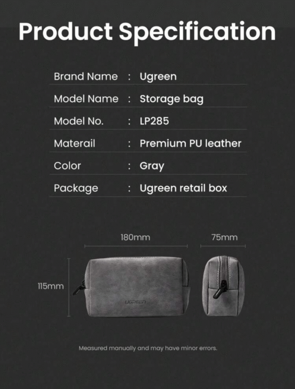 UGREEN Trousse de Rangement Voyage pour Accessoires Électroniques – Organisateur de Câbles, Chargeurs & Périphériques, PU Cuir Grand Volume